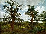 Hunter Canvas Paintings - Landscape with Oak Trees and a Hunter